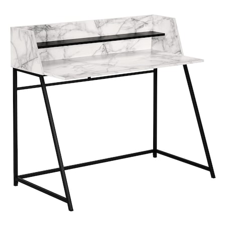 Monarch Specialties Computer Desk, Home Office, Laptop, Storage Shelves, 48"L, Work, Metal, White Marble Look, Black I 7549